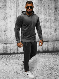 Grafitinis vyriškas veliūrinis sportinis kostiumas OZONEE JS/8C1171/6
