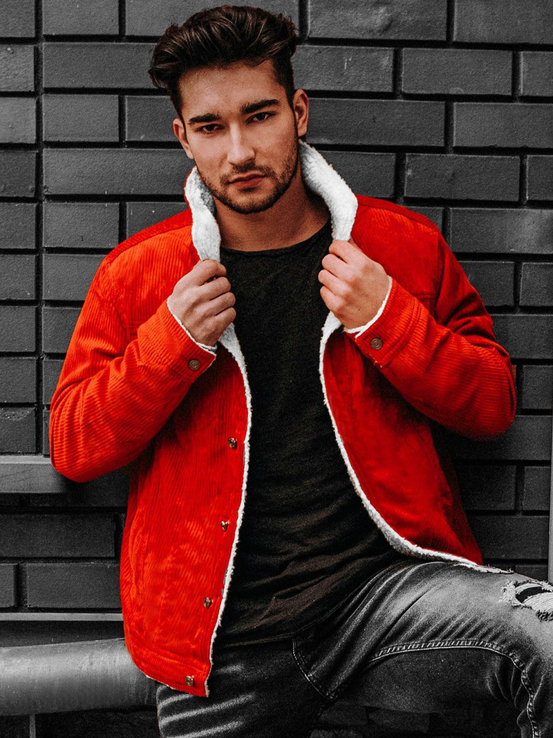 Oranžinė vyriška džinso striukė OZONEE JB/JP1179/3Z