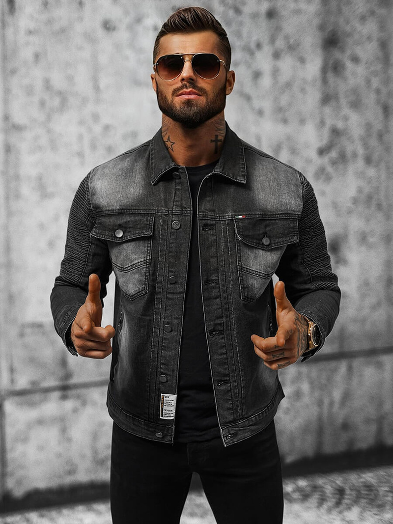 Juodi vyriška džinso striukė OZONEE NB/MJ521N