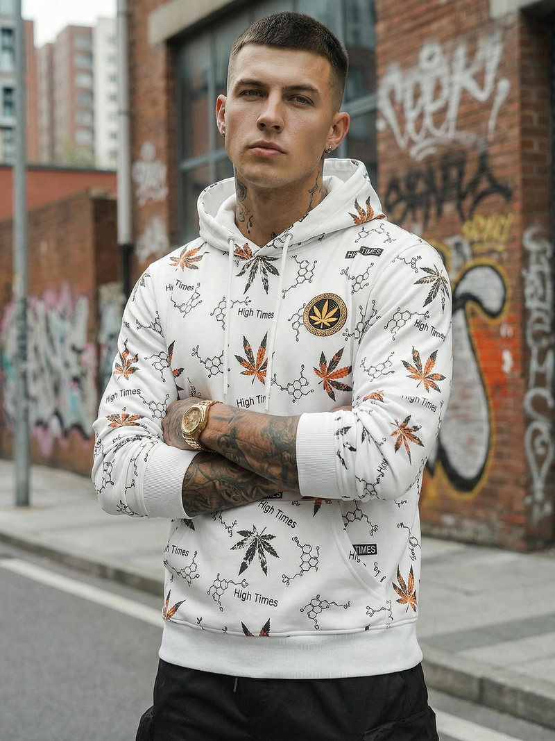 Baltas vyriškas džemperis su gobtuvu OZONEE O/B266Z