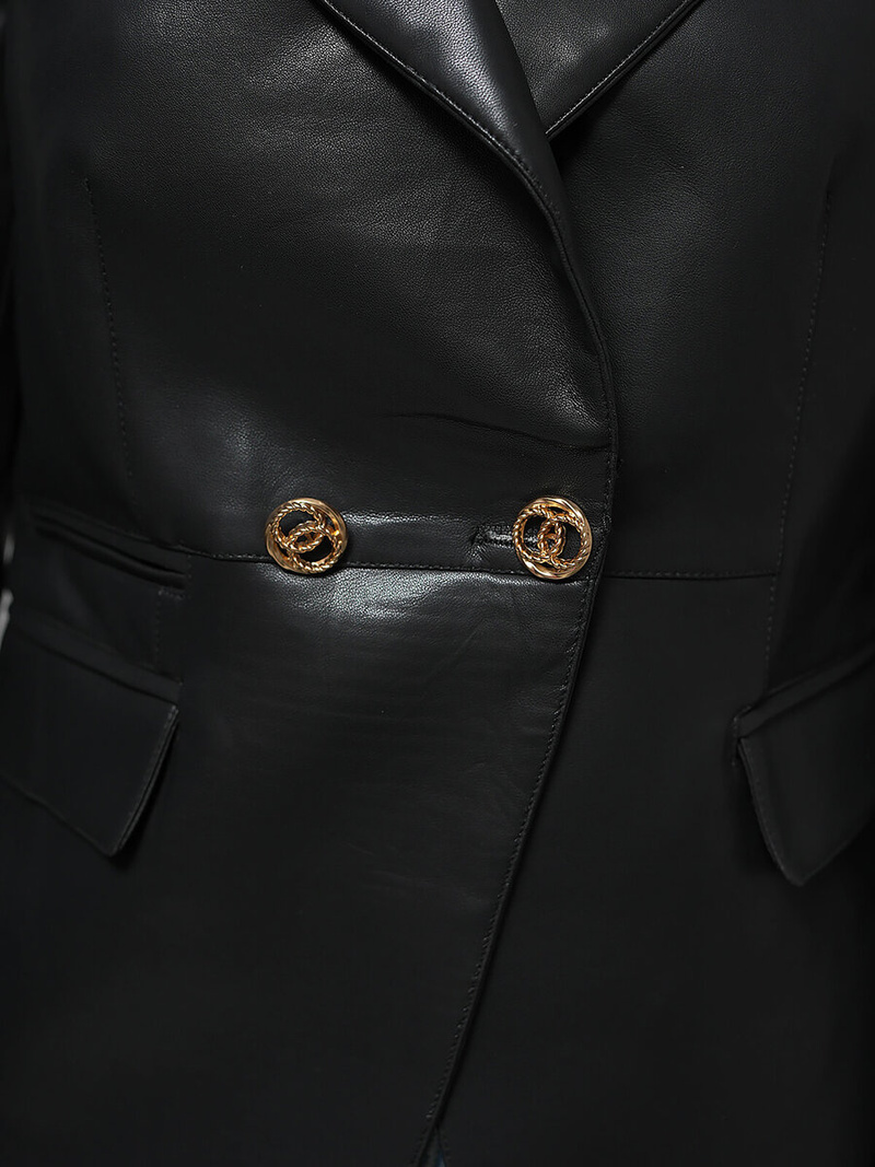 Juoda Moteriška Odinė Striukė OZONEE JS/11Z8121