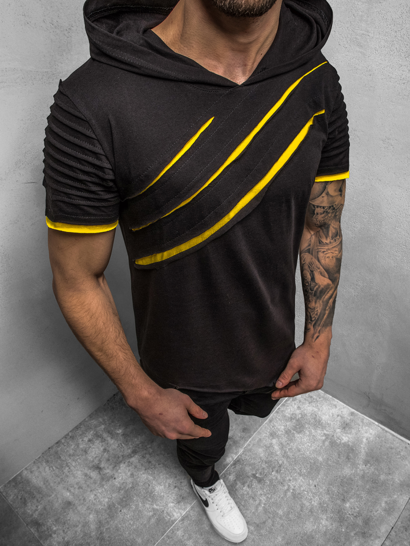 Juodai-Geltoni vyriški marškinėliai su gobtuvu OZONEE O/1187XZ