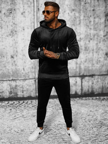 Juodas vyriškas veliūrinis sportinis kostiumas OZONEE JS/8C1171/3