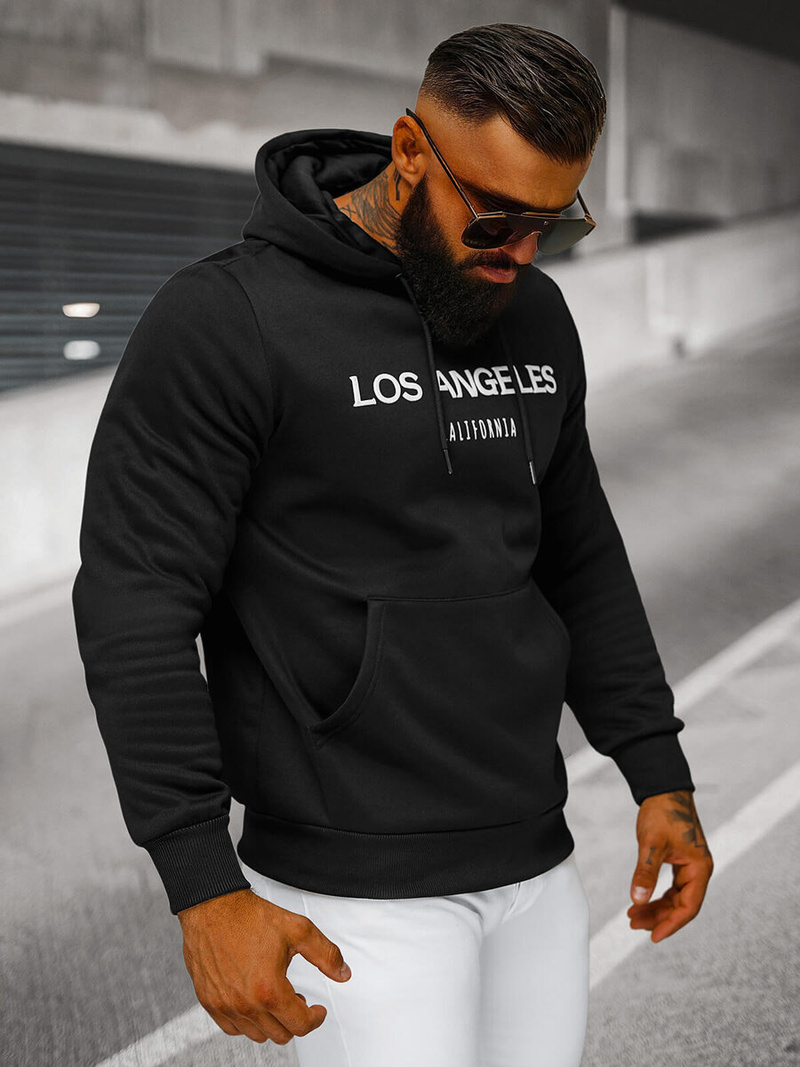 Juoda vyriškas džemperis su gobtuvu OZONEE JS/27B6507/3