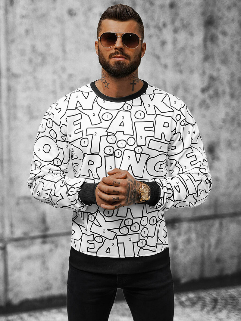 Baltas vyriškas džemperis OZONEE JS/8B1136/1