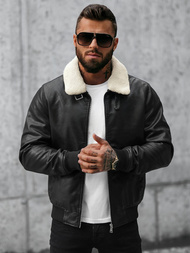 Juoda vyriška odinė striukė OZONEE JB/JP1178Z