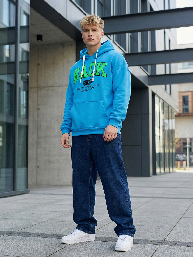 Mėlyna vyriškas džemperis su gobtuvu OZONEE O/TT30513Z