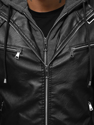 Juoda vyriška odinė striukė OZONEE JS/11Z8063