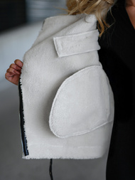 Juodai-balta moteriška odinė striukė OZONEE JS/11Z8177Z