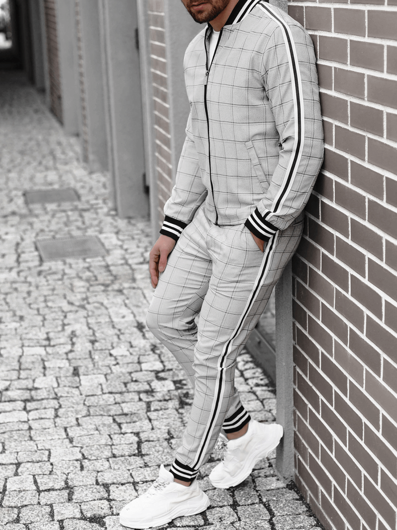 Pilkas vyriškas kostiumas - striukė ir chino kelnės OZONEE DJ/5546