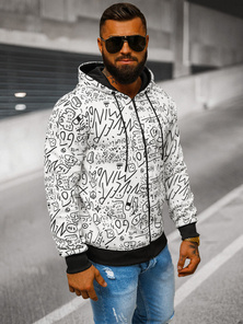 Baltas vyriškas džemperis su gobtuvu OZONEE JS/8B1182/1