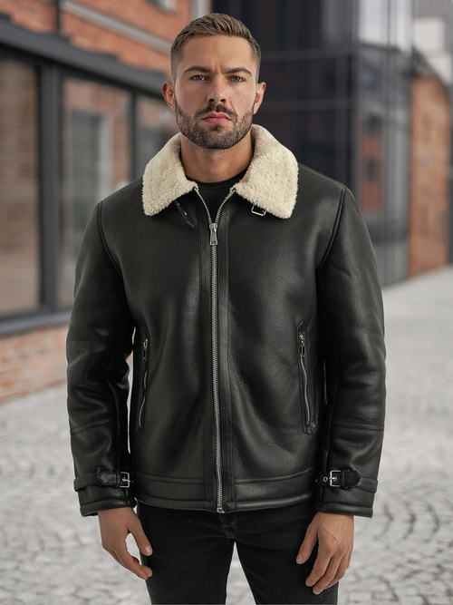 Juoda vyriška odinė striukė OZONEE JS/11Z8271