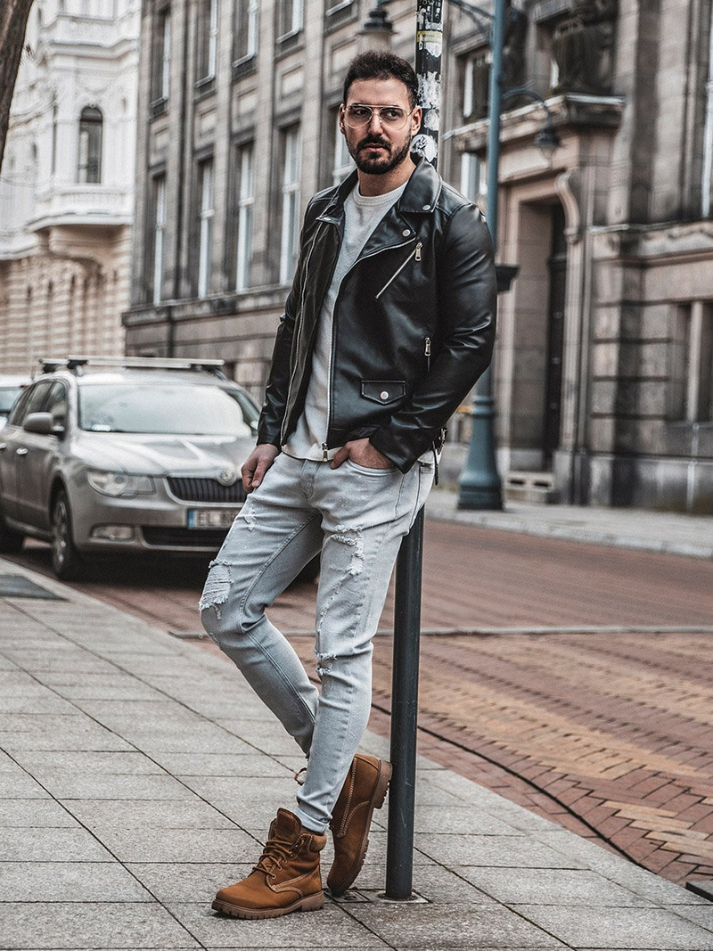 Juoda vyriška odinė striukė OZONEE O/5625Z