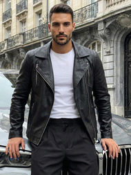 Juoda vyriška odinė striukė OZONEE JS/11Z8067Z