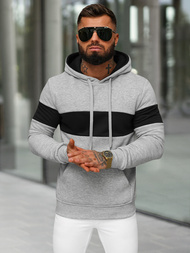 Pilka vyriškas džemperis su gobtuvu OZONEE JS/8B1316/2