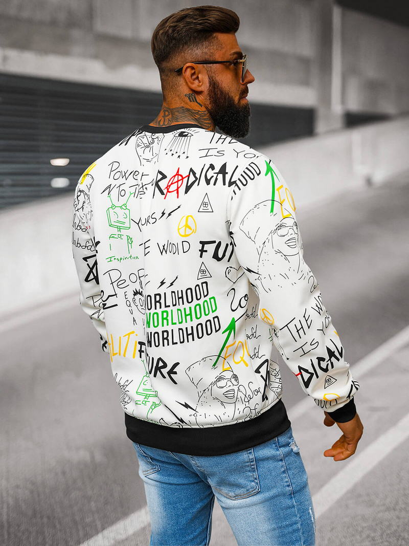 Balta vyriškas džemperis OZONEE JS/8B1228/1