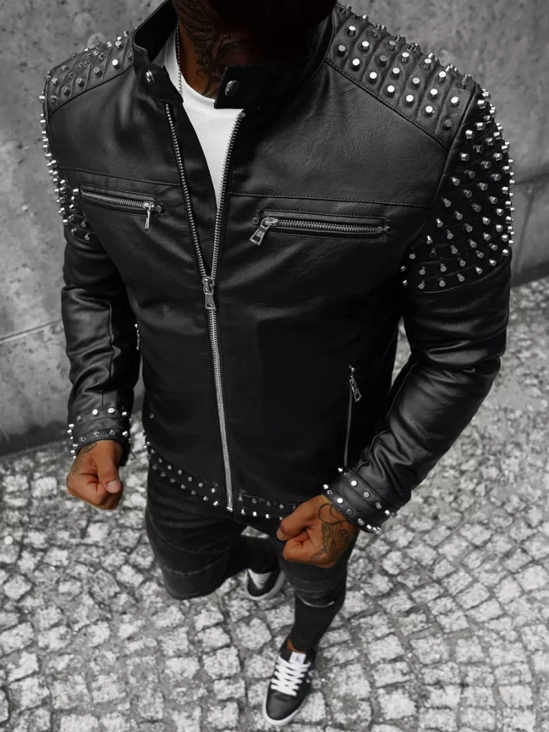 Juoda vyriška odinė striukė OZONEE JS/11Z8007