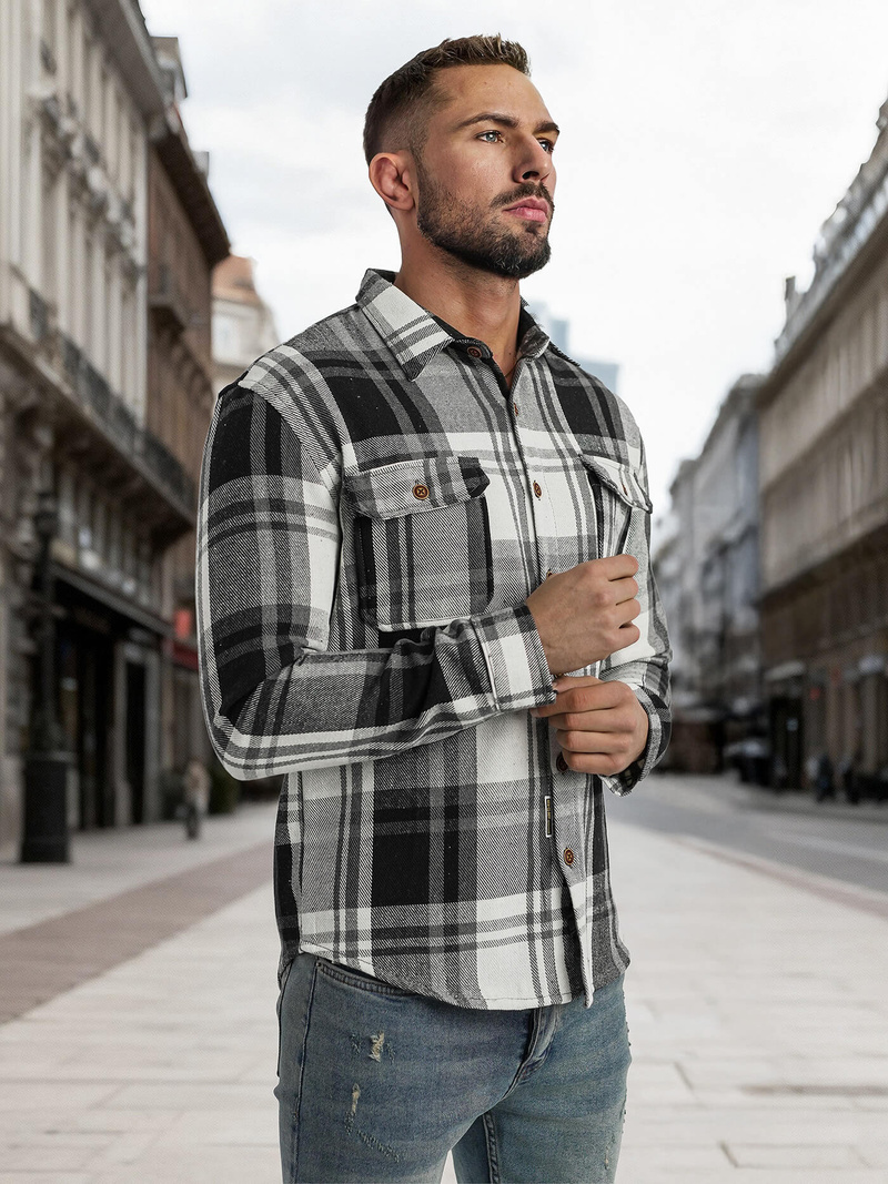 Juodai-balti vyriški marškiniai OZONEE NB/MC728N/3