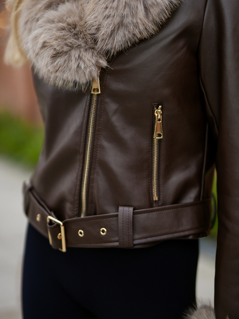 Šokoladas moteriška odinė striukė OZONEE JS/61M8511/158