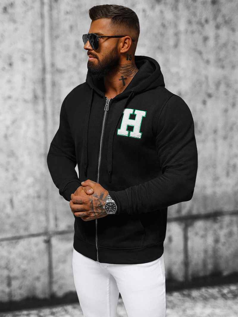 Juodas vyriškas džemperis su gobtuvu OZONEE NB/MF2006