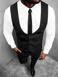 Juodas žalsvas vyriškas kostiumas - liemenė ir chino kelnės OZONEE O/5630