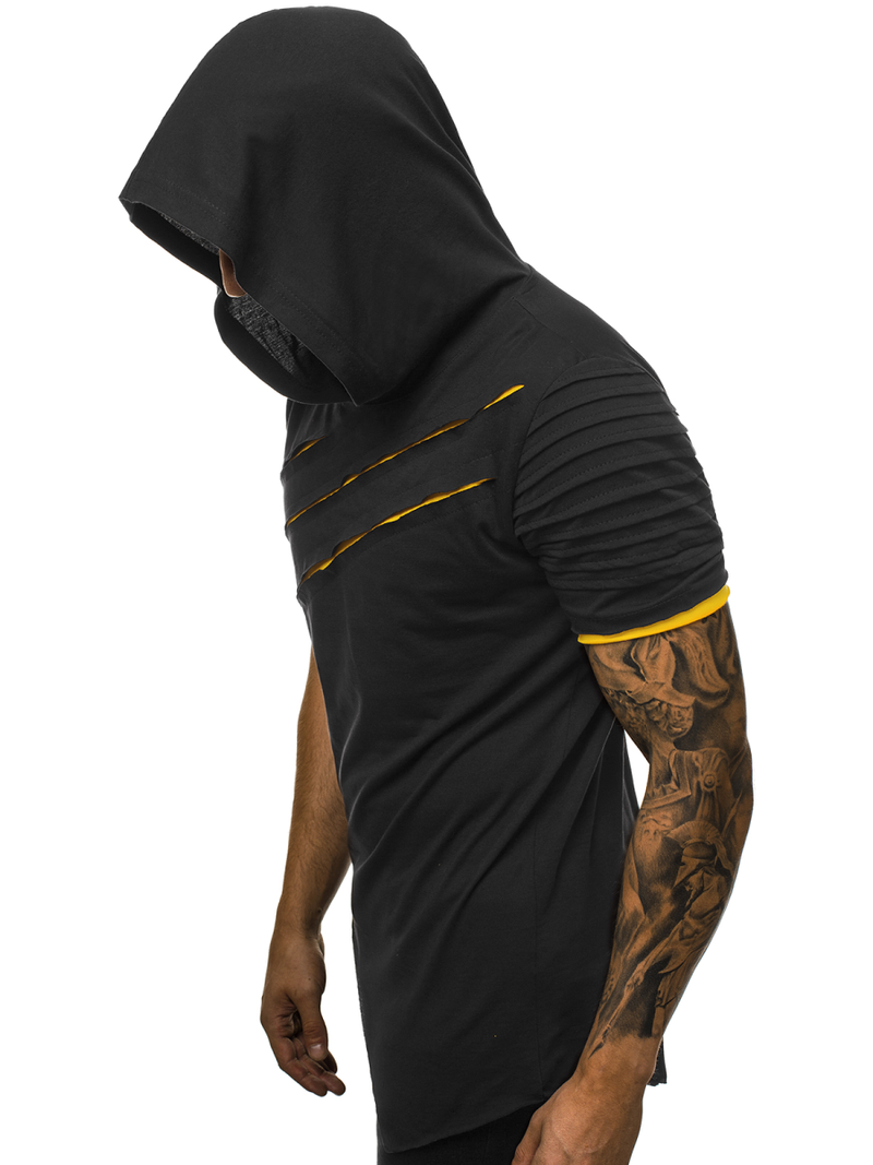 Juodai-Geltoni vyriški marškinėliai su gobtuvu OZONEE O/1187XZ