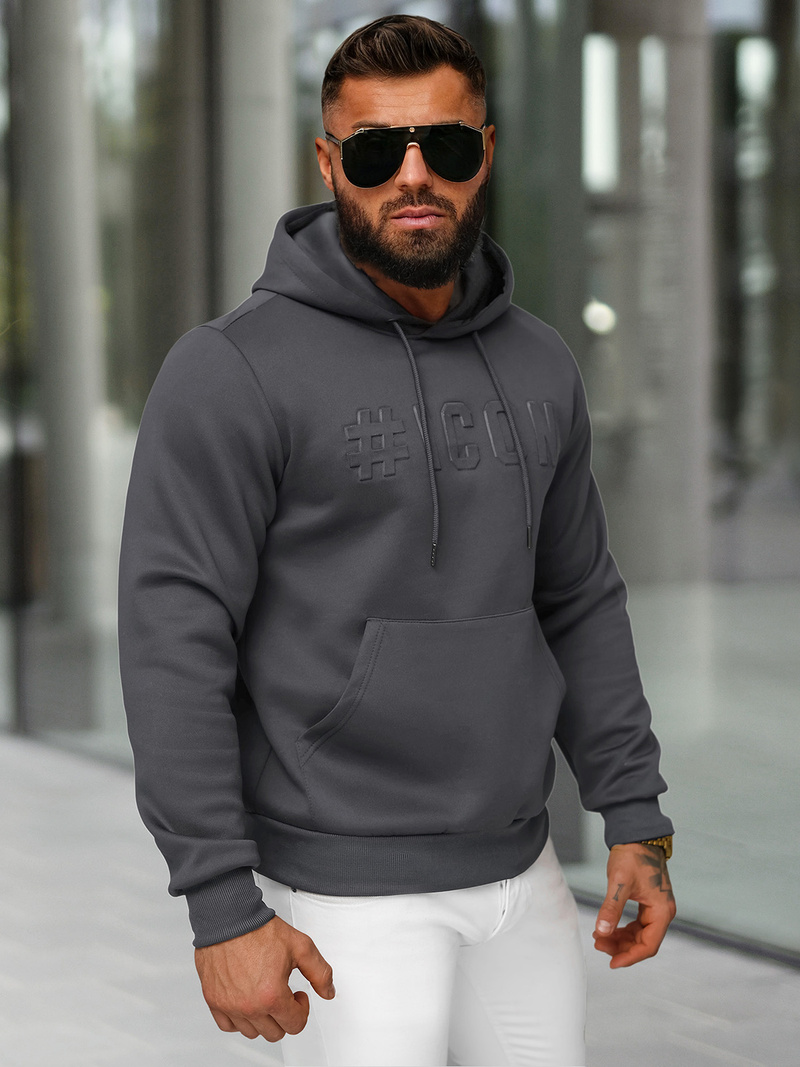 Grafitinis vyriškas džemperis su gobtuvu OZONEE JS/27B6502/5Z