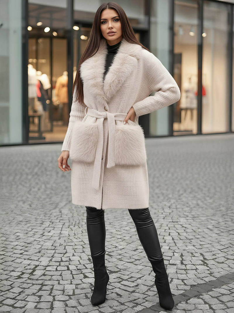 Smėlinis spalva moteriškas paltas OZONEE JS/53M5200/155Z