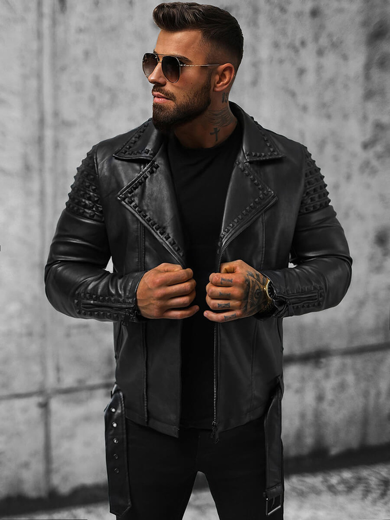 Juoda vyriška odinė striukė OZONEE O/8902