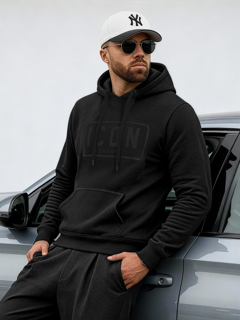 Juoda vyriškas džemperis su gobtuvu OZONEE JS/8B1975/3