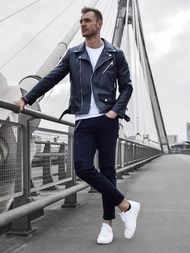 Juoda vyriška odinė striukė OZONEE O/5625Z