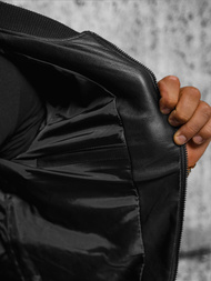 Juoda vyriška odinė striukė OZONEE JS/11Z8107