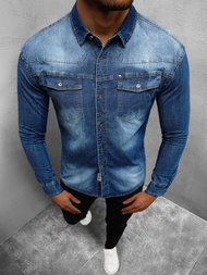 Mėlyna vyriški džinsiniai marškiniai OZONEE NB/MC703BC