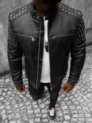 Juoda vyriška odinė striukė OZONEE JS/11Z8007