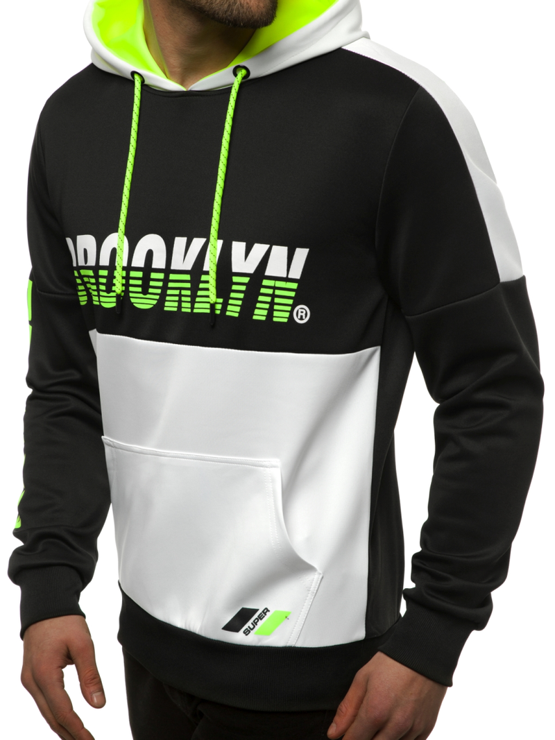 Juodai-Baltas vyriškas džemperis su gobtuvu OZONEE JS/DD20127