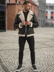 Juoda vyriška odinė striukė OZONEE JS/11Z8273