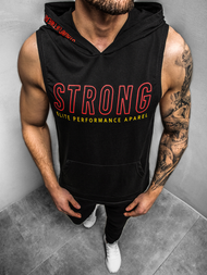 Juodi vyriški marškinėliai su gobtuvu OZONEE MAD/2992Z