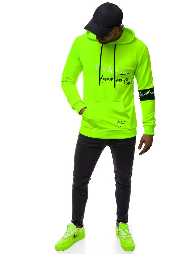 Žaliai-Neoninis vyriškas džemperis su gobtuvu OZONEE MACH/3105Z