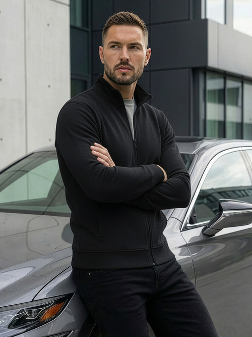 Juodas vyriškas džemperis su užtrauktuku OZONEE JS/2002Z