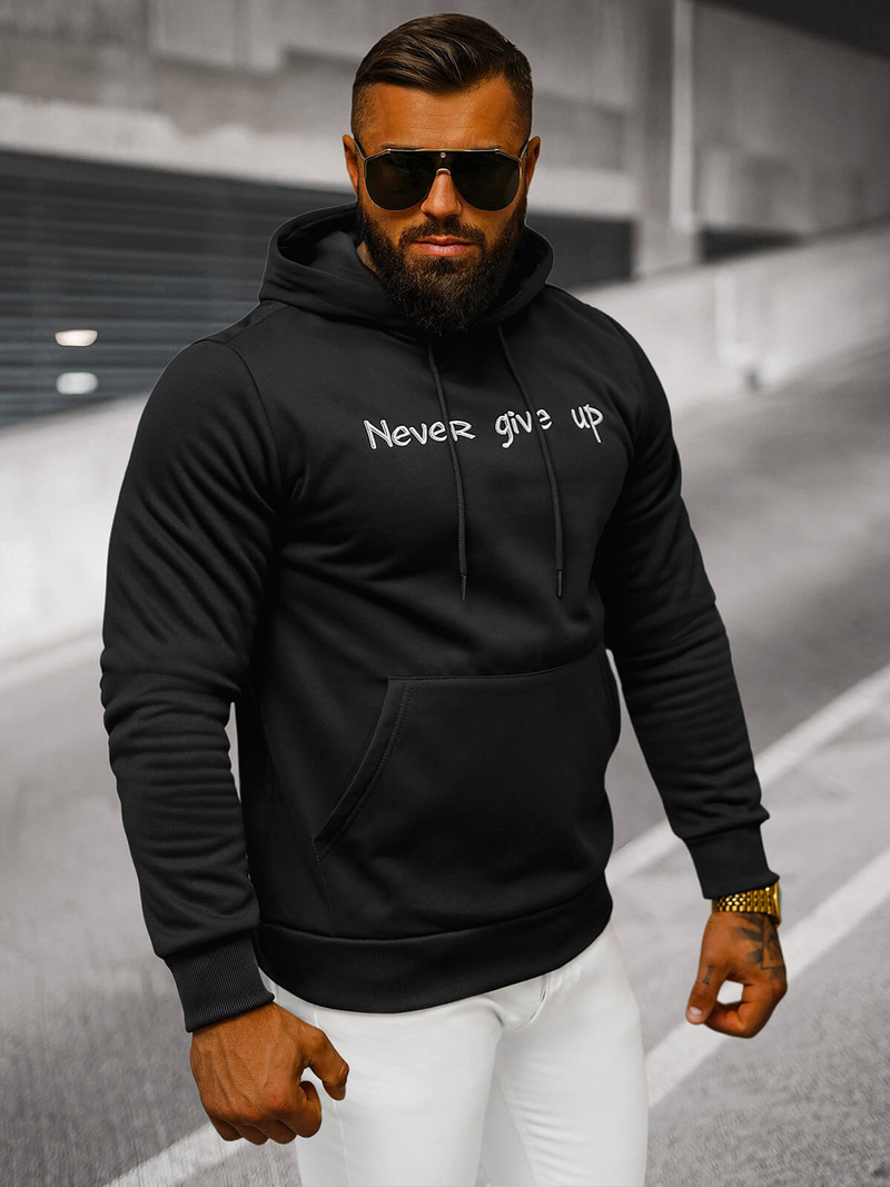 Juoda vyriškas džemperis su gobtuvu OZONEE JS/27B6512/3