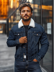 Granatinė vyriška džinso šerpas striukė OZONEE NB/MJ517BS