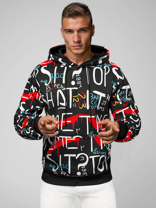 Juodas vyriškas džemperis su gobtuvu OZONEE JS/8B1233/3Z