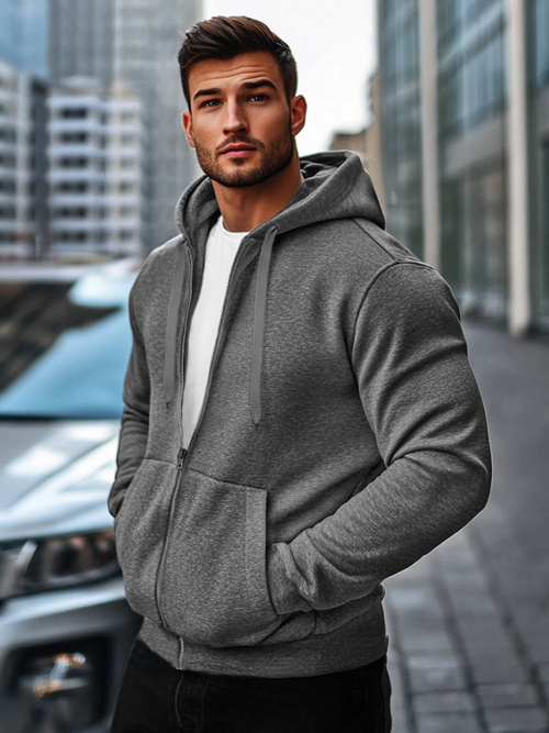 Tamsiai-Pilkas džemperis su gobtuvu OZONEE JS/2008Z