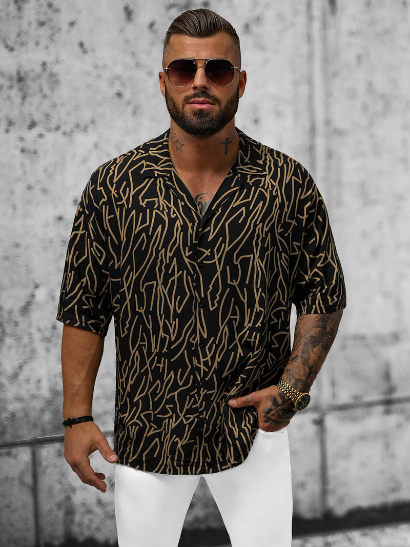 Juodi vyriški marškiniai trumpomis rankovėmis OZONEE O/22202010