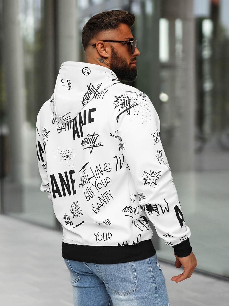 Baltas vyriškas džemperis su gobtuvu OZONEE JS/8B1229/1