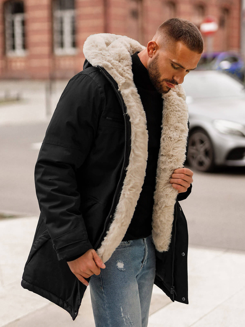 Juoda vyriška žieminė striukė OZONEE JS/22M316/392Z