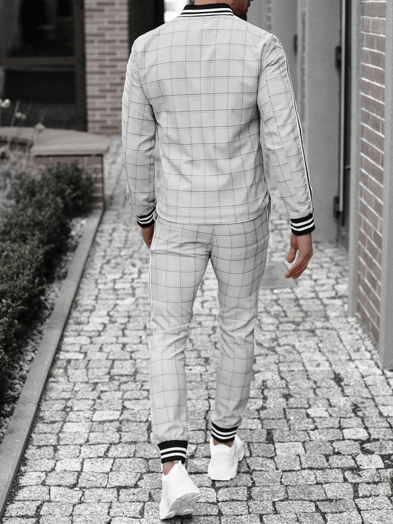 Pilkas vyriškas kostiumas - striukė ir chino kelnės OZONEE DJ/5546