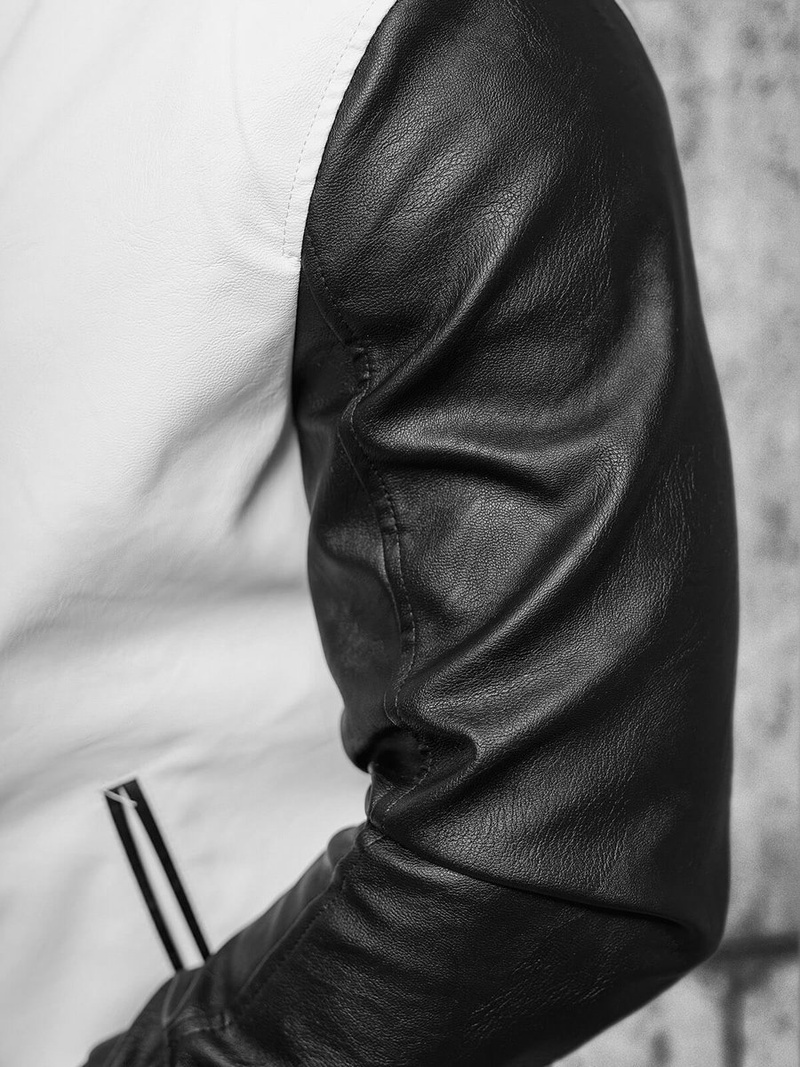 Baltai-juoda vyriška odinė striukė OZONEE JS/11Z8068