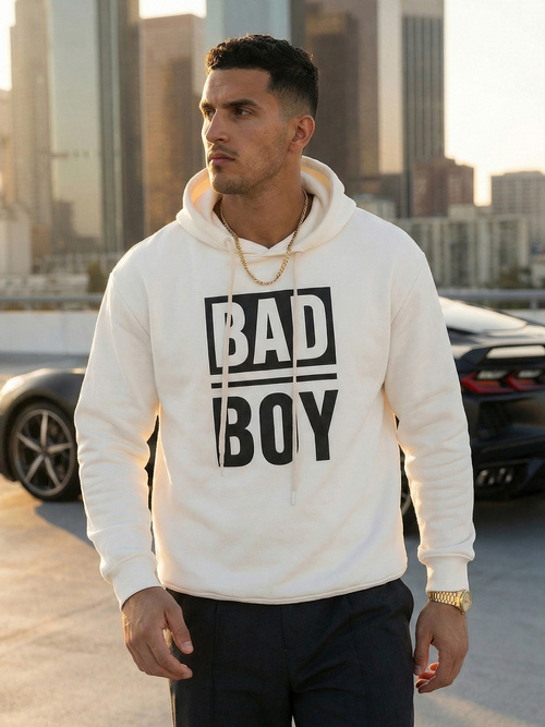 Baltas vyriškas džemperis su gobtuvu OZONEE JS/65B3909/1Z