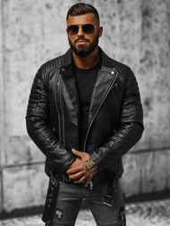 Juoda vyriška odinė striukė OZONEE JS/11Z8005Z